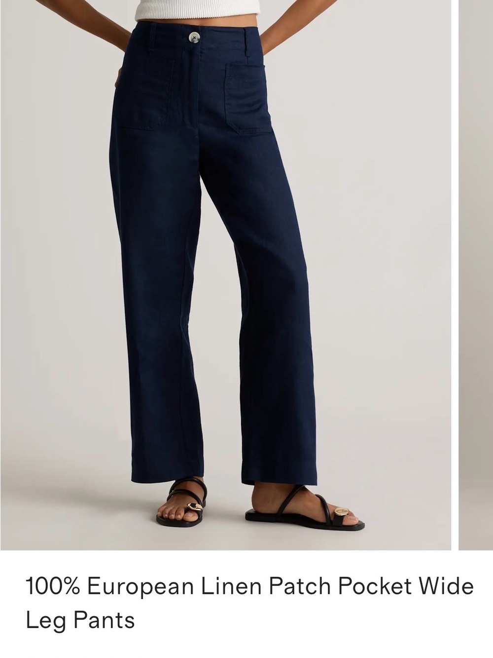 Quince Navy Wide-Leg Linen Pants with Patch Pockets